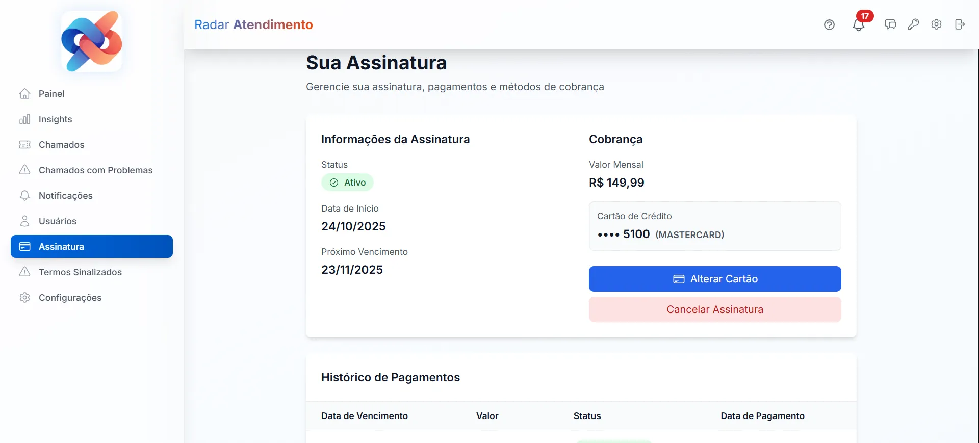 Painel de assinatura