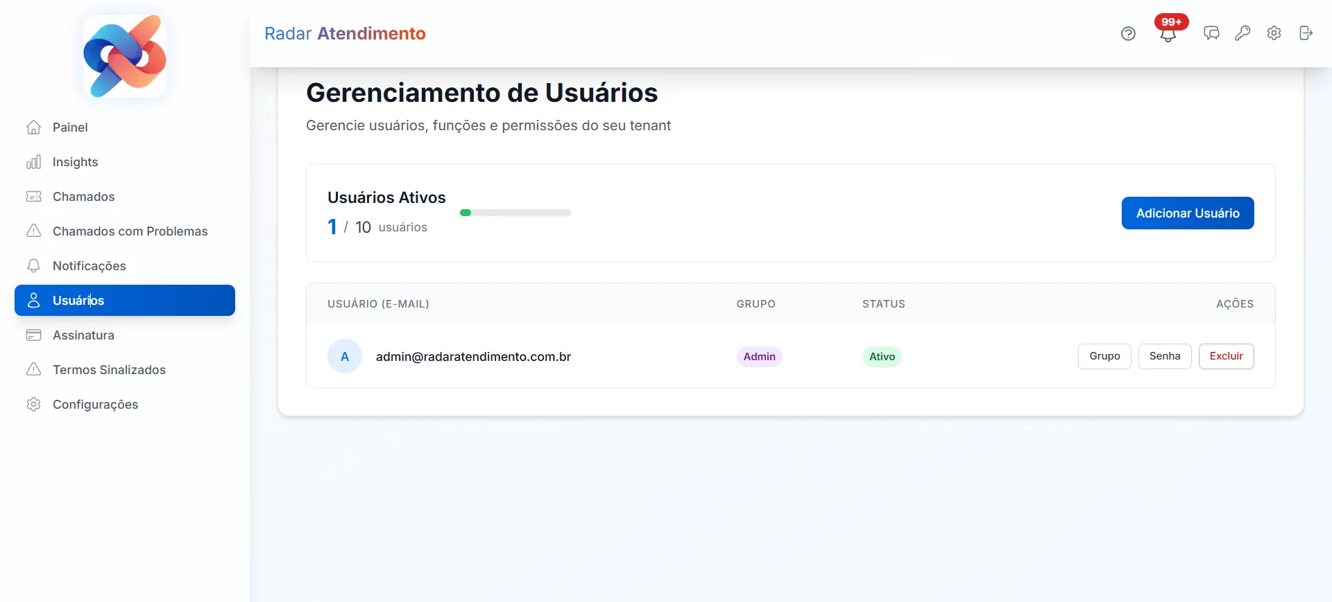 Gerenciamento de usuários com papéis